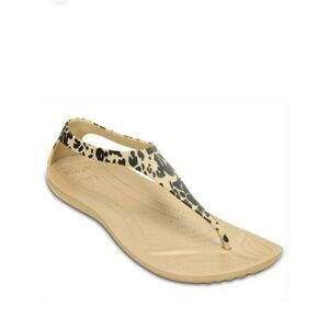 CROCS Sandals Sexi Flip Flop Excellent Thong Comfort Leopard Tan Youth Size 4